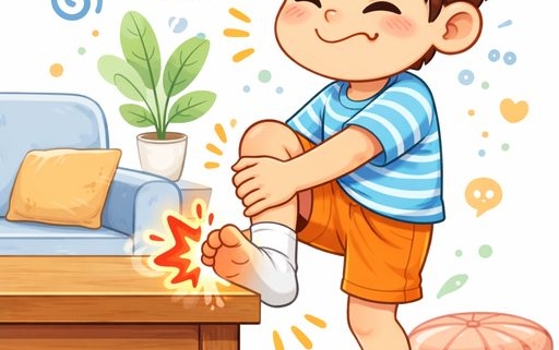 Illustration enfant se cognant le pied – douleur bénigne fréquente chez l’enfant